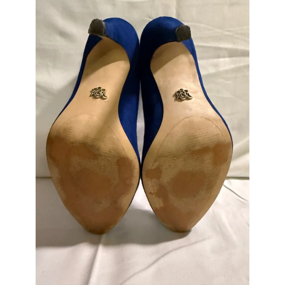 Rock & Republic Womens Royal Blue Faux Suede Almond Toe Stiletto Pumps Heels
